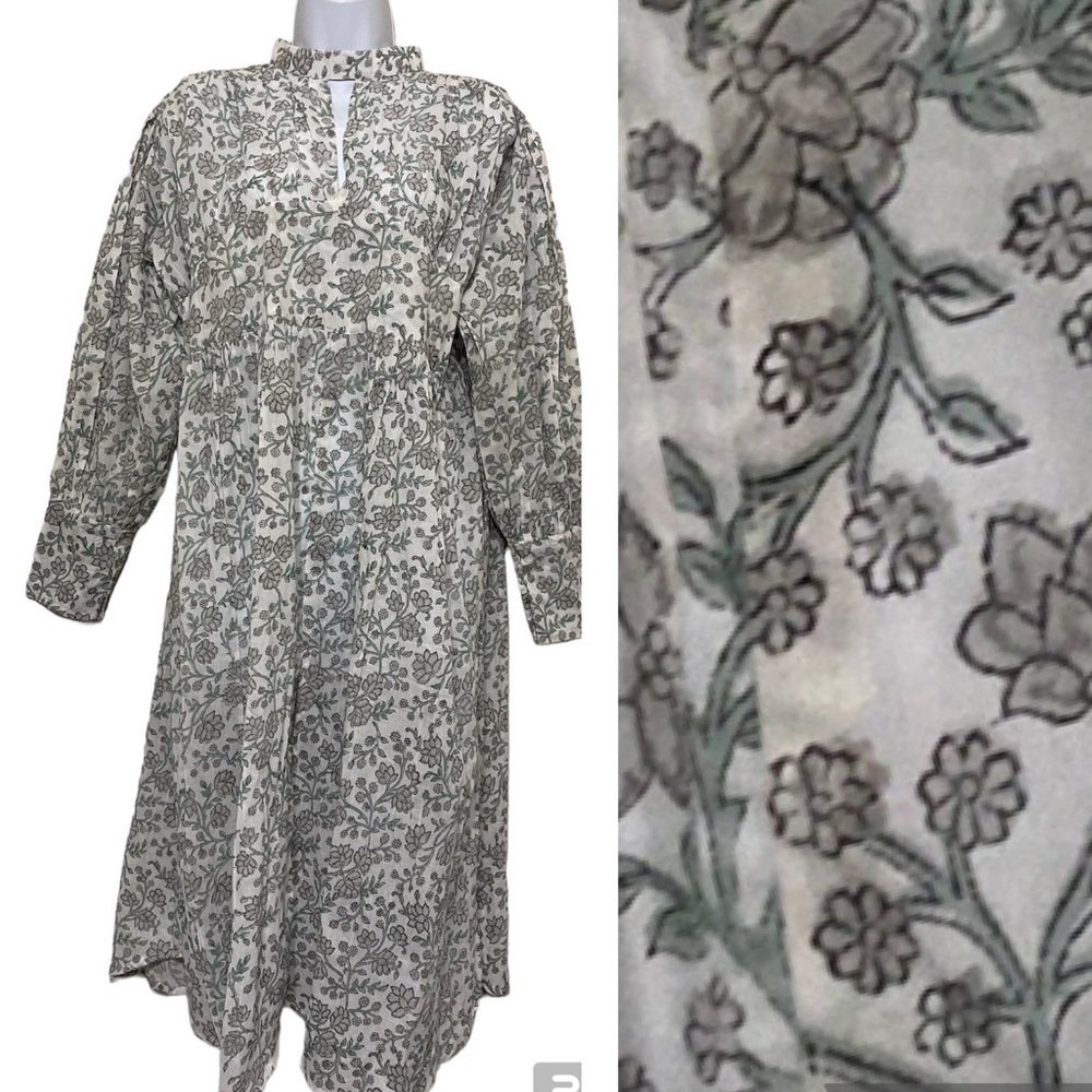 Karni floral midi dress women L mock neck long sleeves cottage-core fairy boho